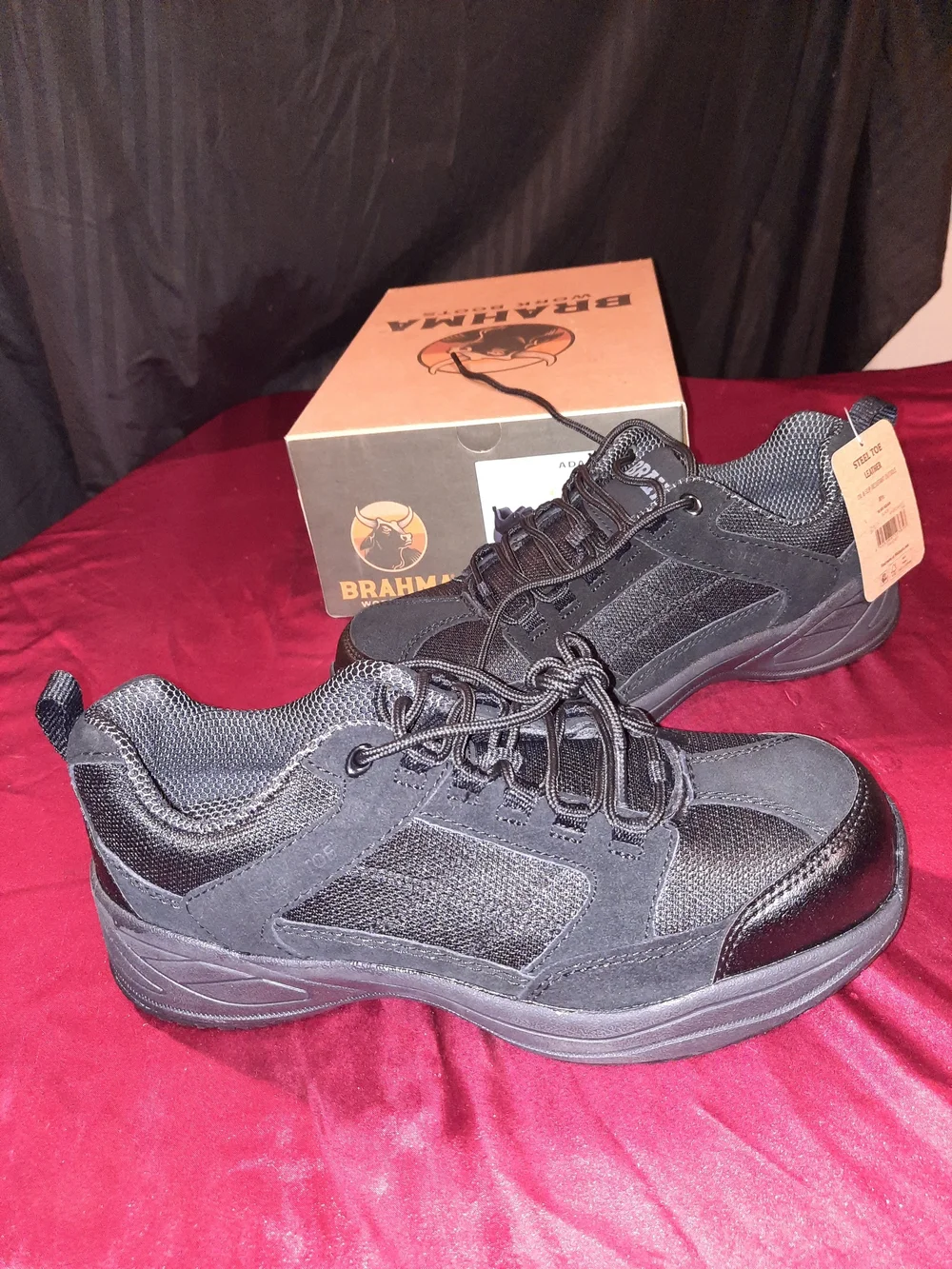 Brahma Black Steel-Toe Work Shoes Size 8.5